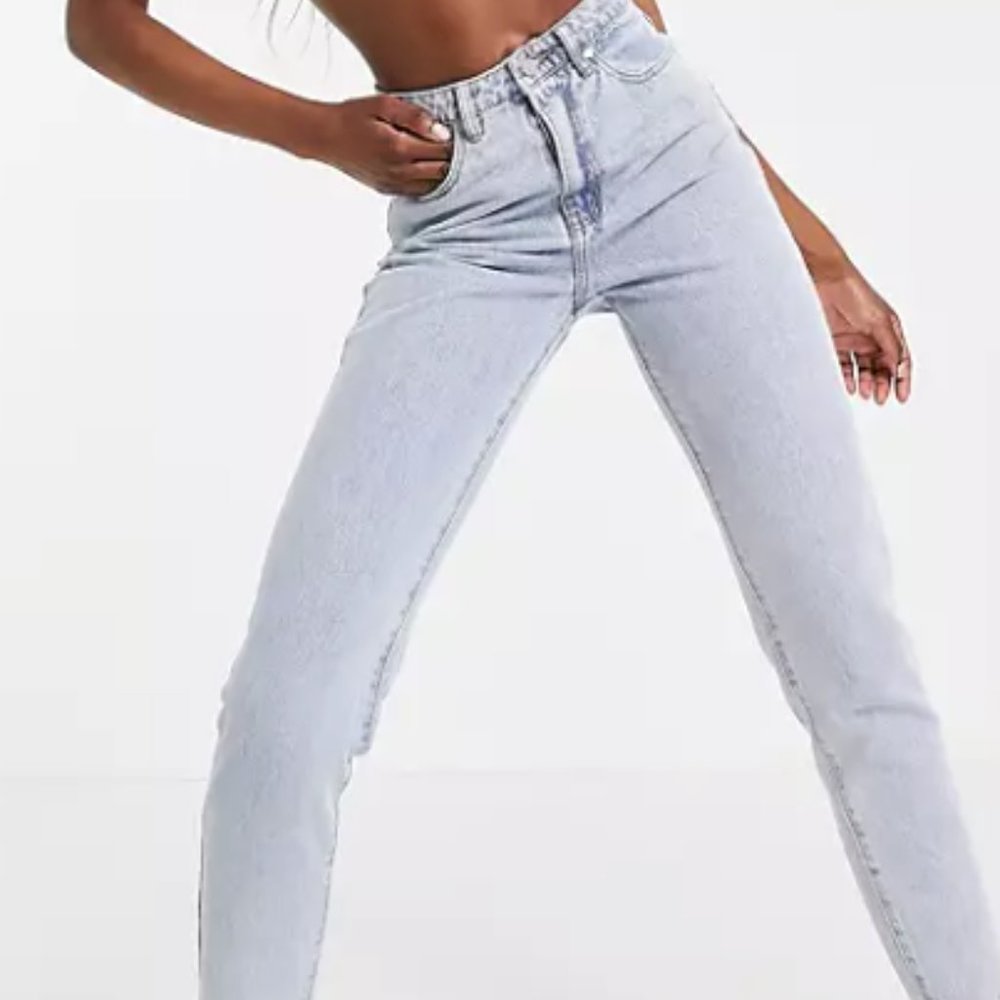Missguided Riot High Waist Recycled Denim Mom Jeans Size 10 Tall